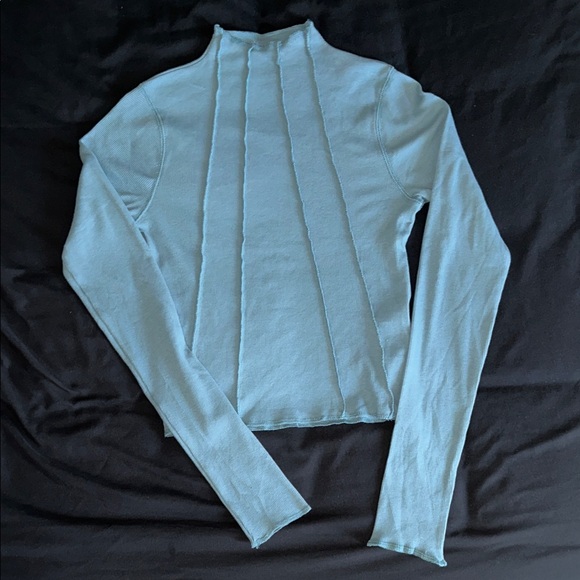 Hollister Tops - Holster Women’s Light Blue Seam Detail Long Sleeve Mock Neck Top